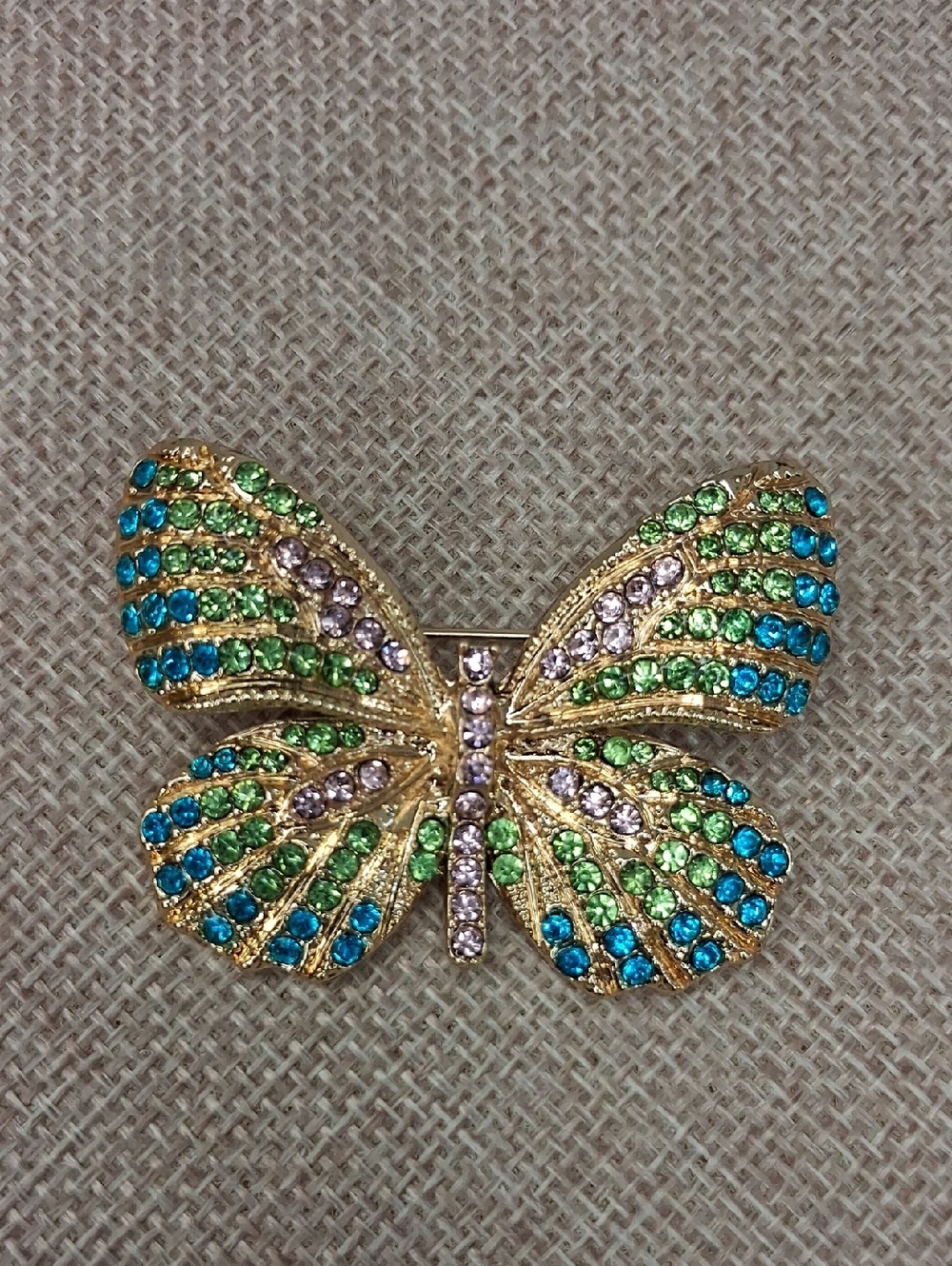 Gold Tone Butterfly Rhinestone Brooch Multicolor Crystal Statement Pin One Size